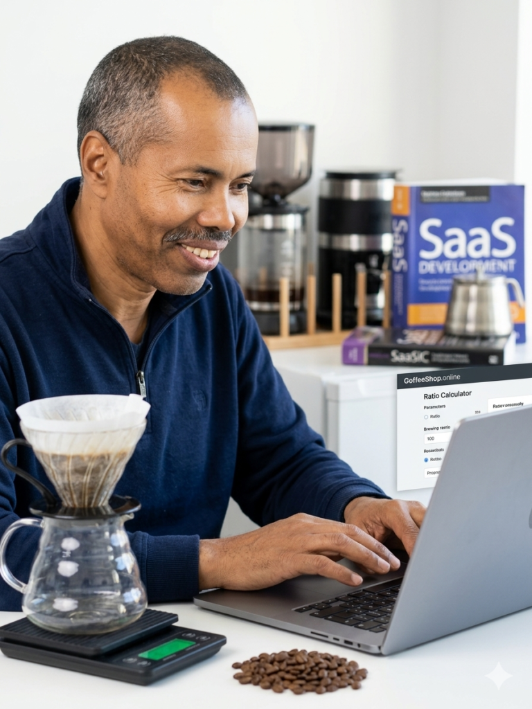 Med, founder of GoffeeShop.online, developing a smart coffee brewing calculator tool.